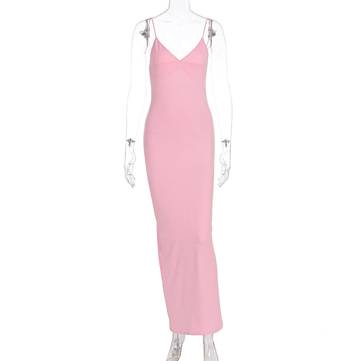 Damen figurbetontes Maxikleid mit schmalen Spaghettiträgern und elegantem V-Ausschnitt Echo Archiv
