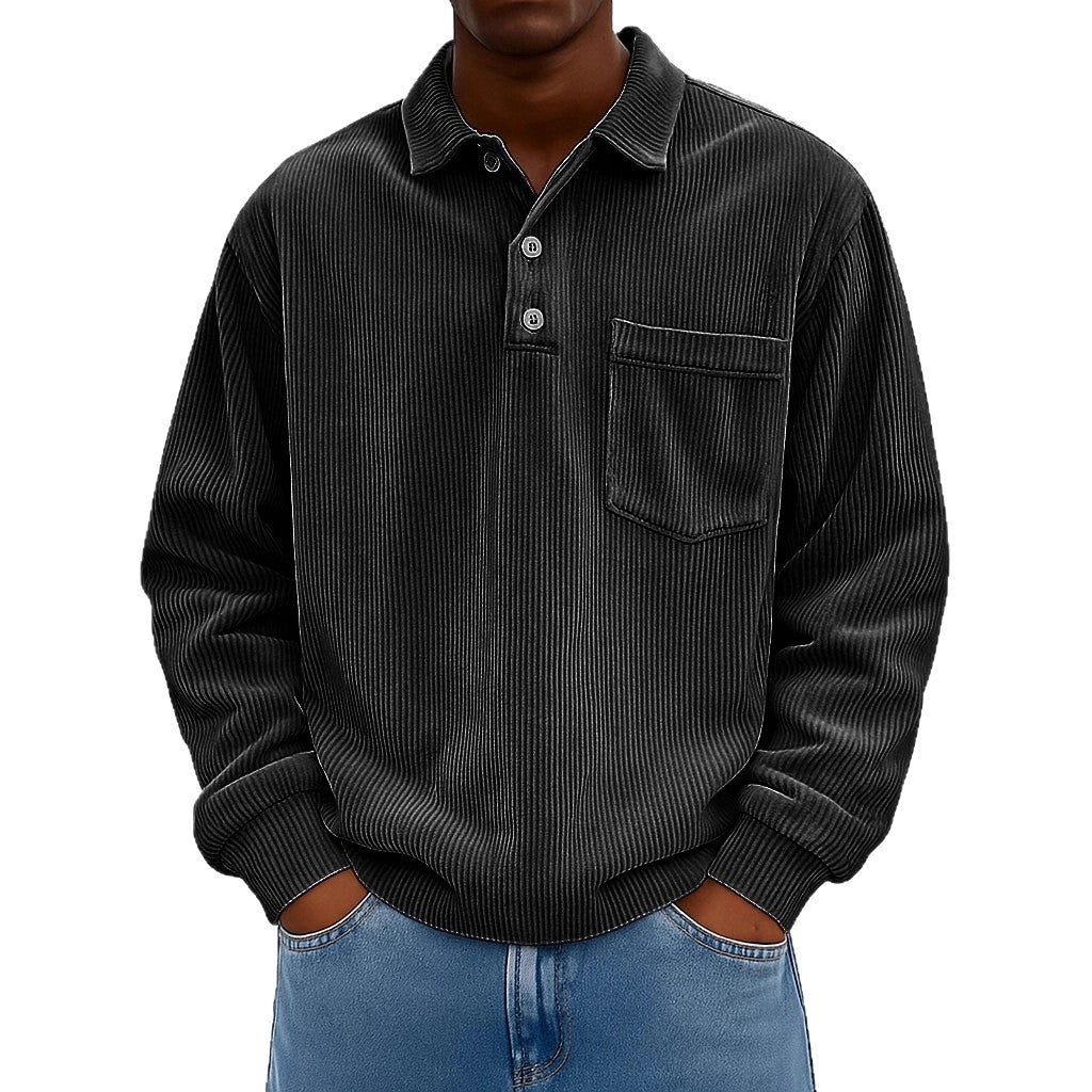 Herren Lässiges Poloshirt mit strukturiertem Rippdesign und Brusttasche Echoarchiv
