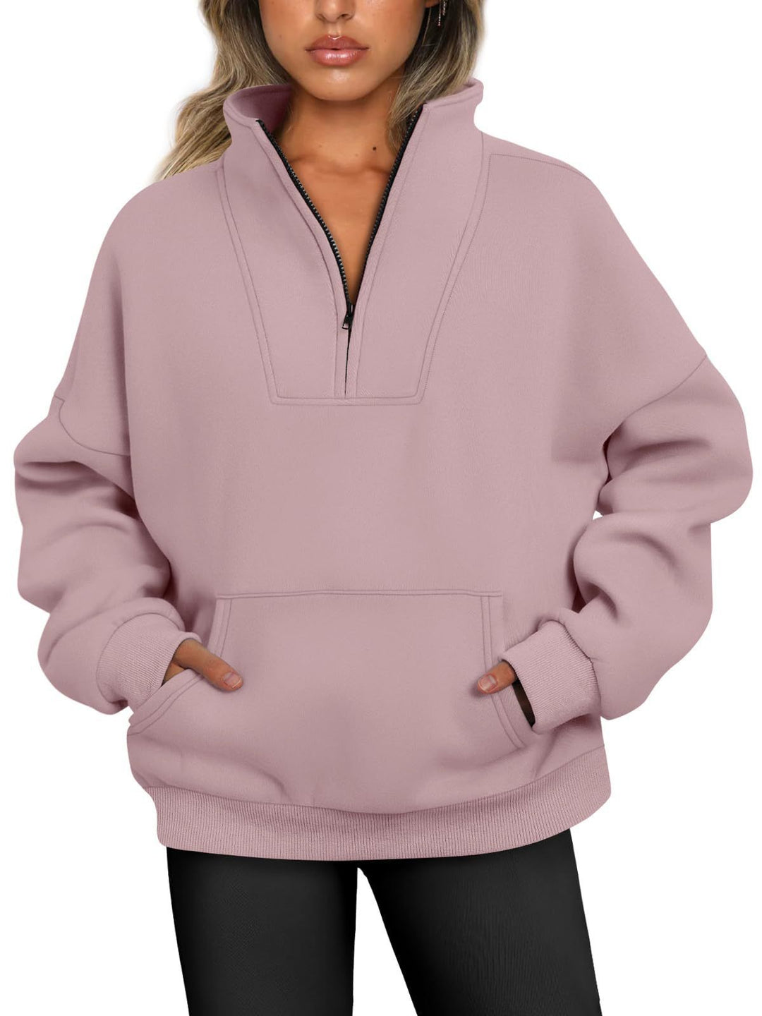 Damen nan oversized Halbzip-Hoodie mit hohem Stehkragen, Kängurutasche und gerippten Bündchen Echo Archiv