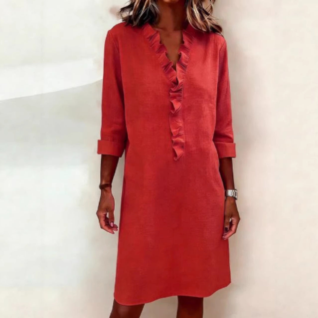Damen Freizeitkleid mit Rüschen und V-Ausschnitt Echo Archiv
