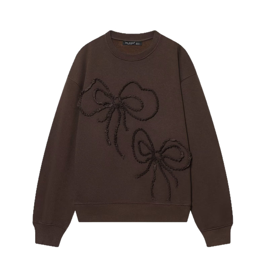 Damen Cropped Boxy Sweatshirt mit 3D-Schleifenapplikation Echoarchiv