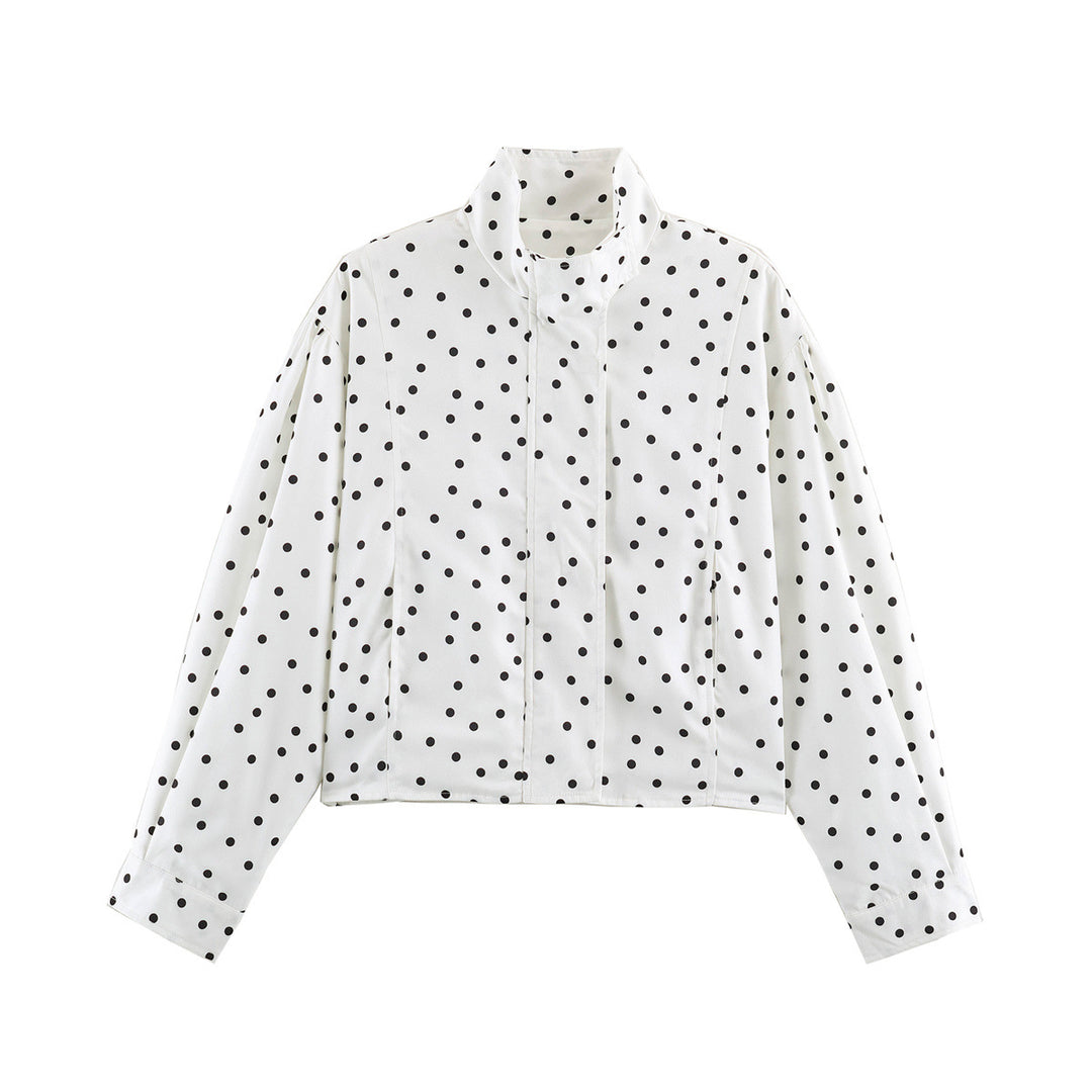 Damen Gepunktete Cropped-Jacke im Boxy-Cut mit hohem Stehkragen Echo Archiv