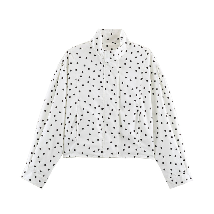 Damen Gepunktete Cropped-Jacke im Boxy-Cut mit hohem Stehkragen Echo Archiv