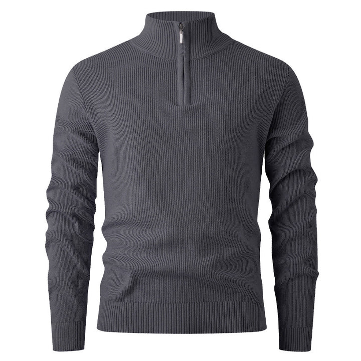 Herren Strickpullover mit halbem Reißverschluss und Rippenstruktur Echoarchiv