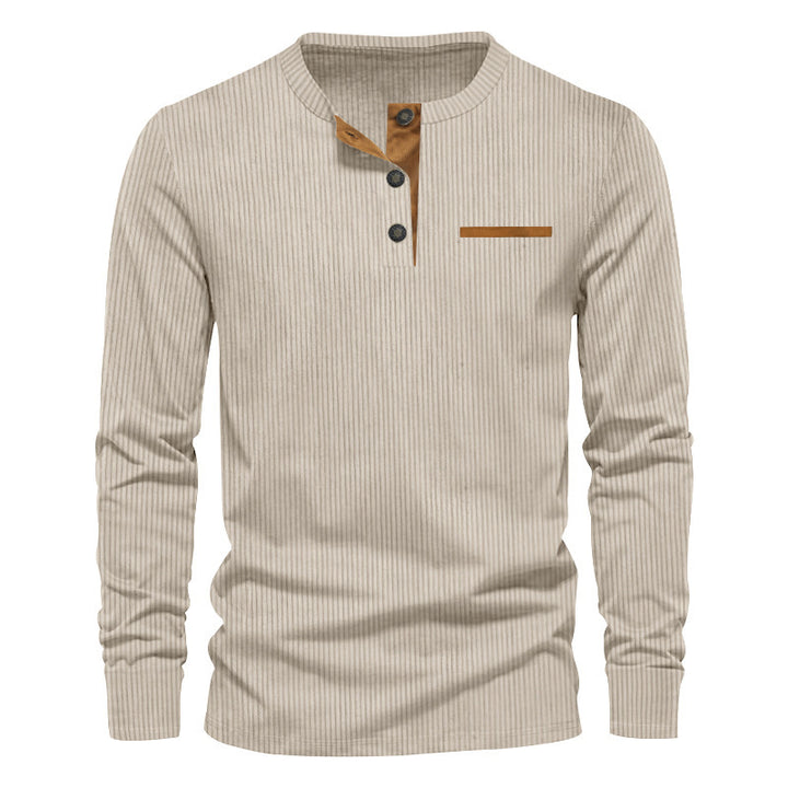 Herren nan geripptes Henley Langarmshirt aus Baumwollmischung figurbetont Echo Archiv