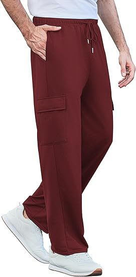 Herren komfortable Cargo-Loungehose mit elastischem Bund, Kordelzug, geradem Bein und aufgesetzten Klappentaschen – Bravaro