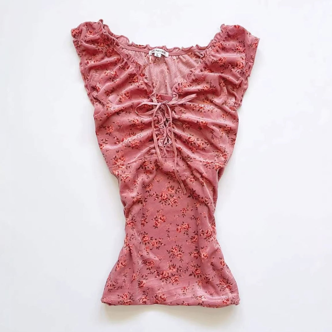 Damen Spitzenshirt mit Raffung und floralem Muster Echo Archiv