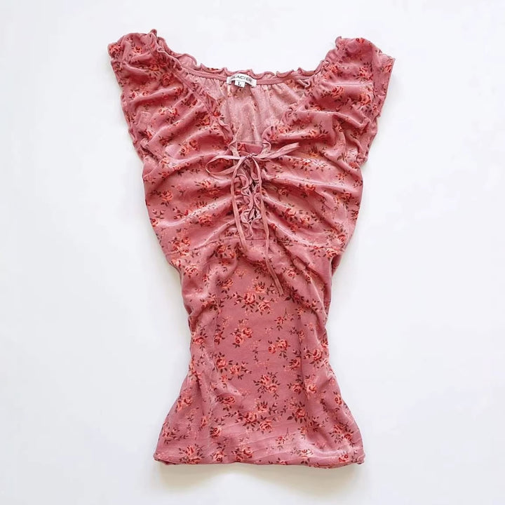 Damen Spitzenshirt mit Raffung und floralem Muster Echo Archiv