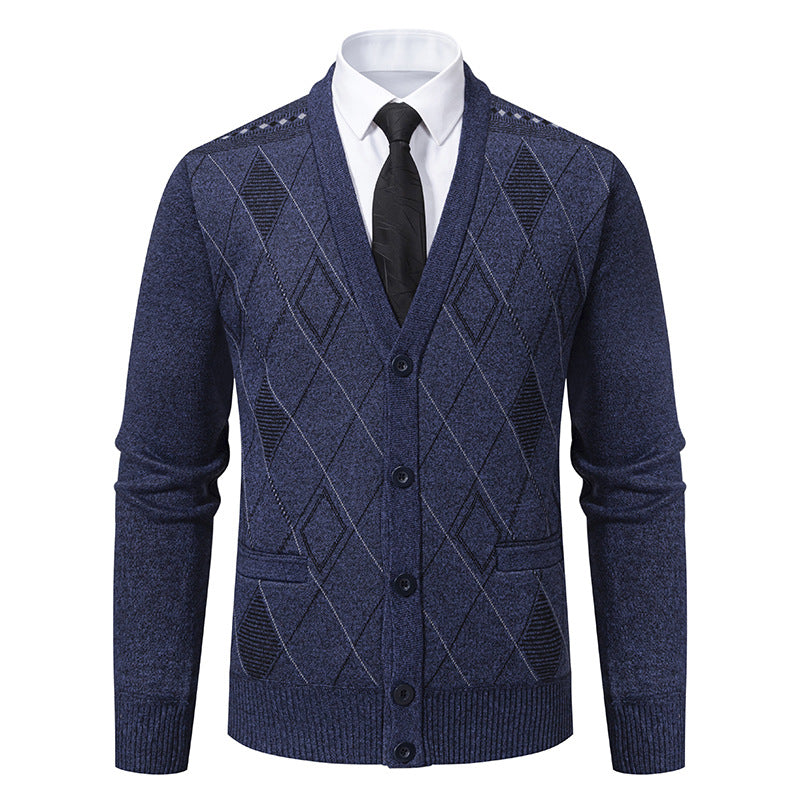 Herren nan feiner Rauten-Strickcardigan mit V-Ausschnitt, Knopfleiste und Eingriffstaschen Echo Archiv