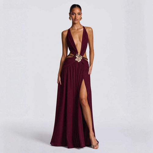 Damen Maxikleid mit tiefem V-Ausschnitt und elegantem Wickeldesign Echo Archiv