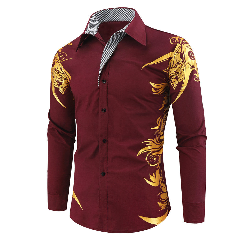 Herren Figurbetontes Button-Down-Hemd mit goldverzierter Ornamentik und kontrastiertem Innenkragen Echo Archiv