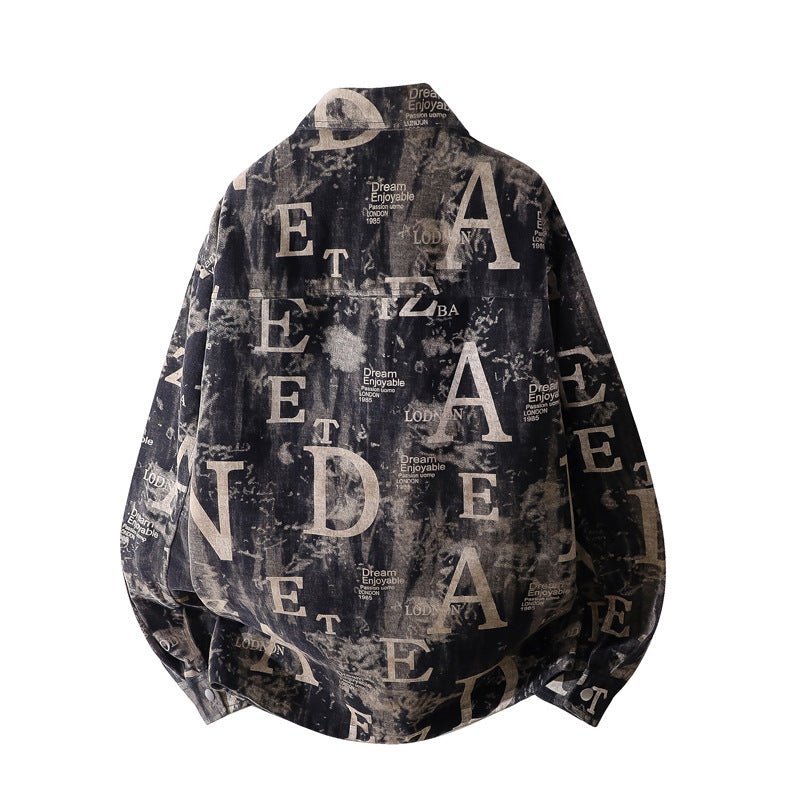 Herren Oversize-Jeansjacke im Used-Print mit Druckknopffront Echoarchiv