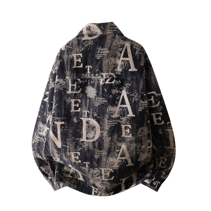Herren Oversize-Jeansjacke im Used-Print mit Druckknopffront Echoarchiv
