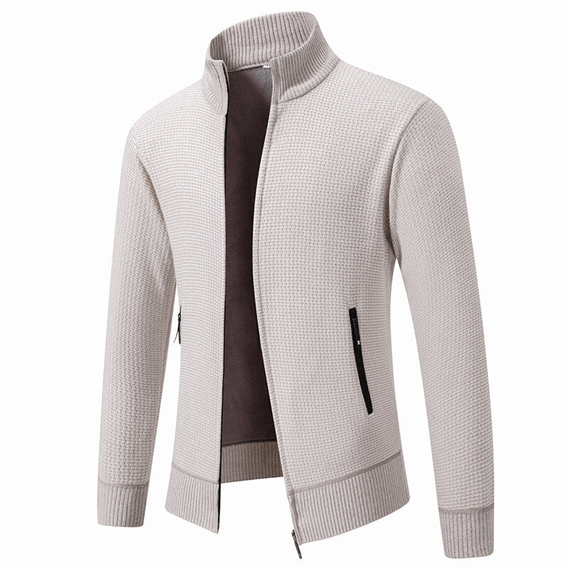 Herren Texturierter Zip-Strickcardigan mit Stehkragen, Waffelstruktur und Reißverschlusstaschen Echo Archiv
