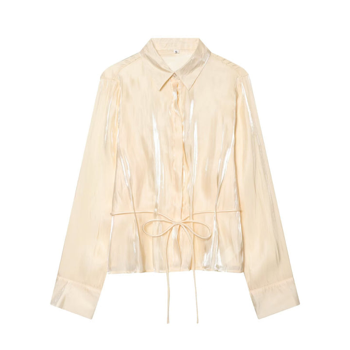 Damen schimmernde Bluse mit verstellbarem Taillenzug und elegantem Kragen Echo Archiv