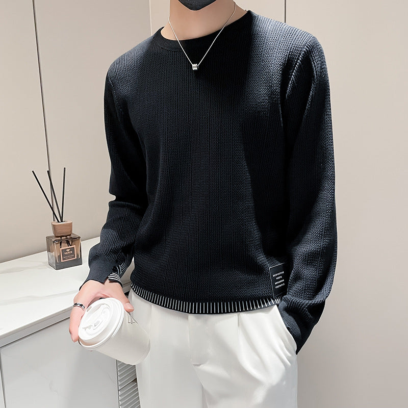 Herren Feinstrick-Pullover mit dezenter Rippenstruktur und kontrastiertem Saum Echoarchiv