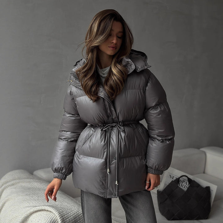 Damen Langer wattierter Parka mit Kapuze, Taillenzug und Oversize-Silhouette Echo Archiv
