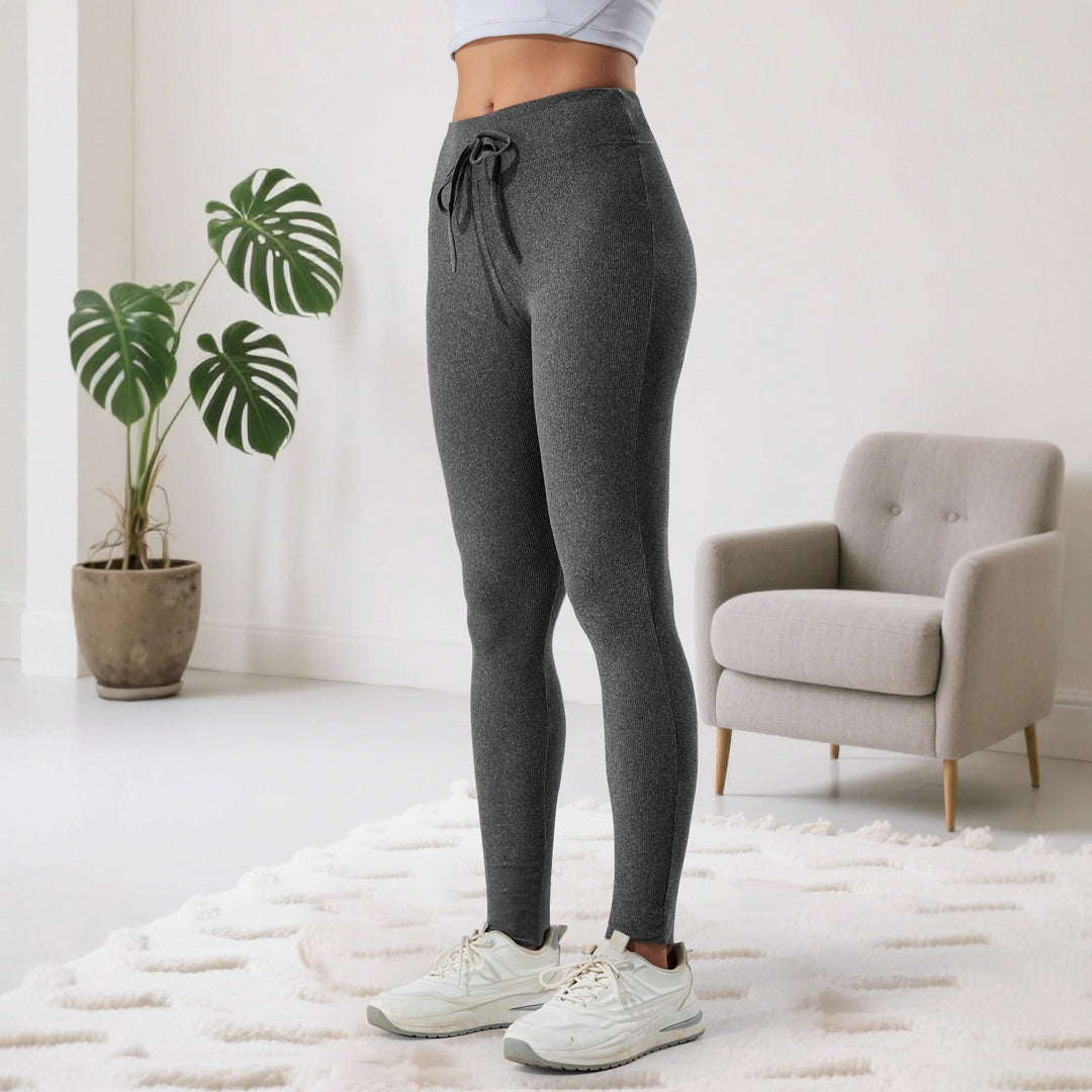 Damen Gerippte High-Waist Lounge-Leggings mit Kordelzug und figurformendem Bund echoarchiv-