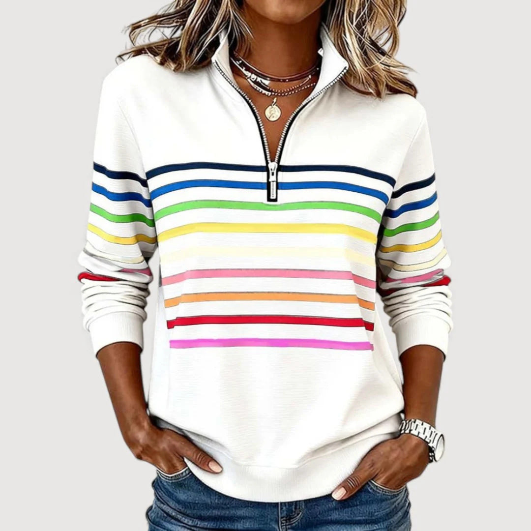 Damen Sportlicher Stepppullover mit halbem Reißverschluss – Mavelle