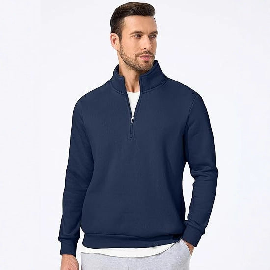 Herren nan halbzip Pullover aus schwerer Baumwollmischung mit hohem Stehkragen und gerippten Bündchen Echo Archiv
