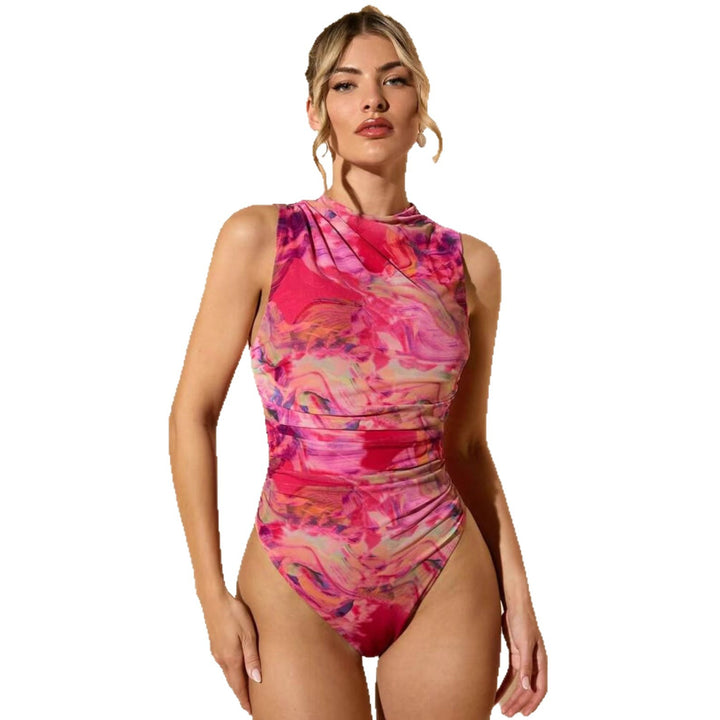 Damen Badeanzug mit elegantem Hochkragen und figurformenden Rüschen Echo Archiv