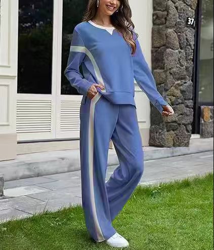 Damen sportives Lounge-Set mit weitem Sweatshirt, Palazzohose und seitlichen Kontraststreifen – Avérine