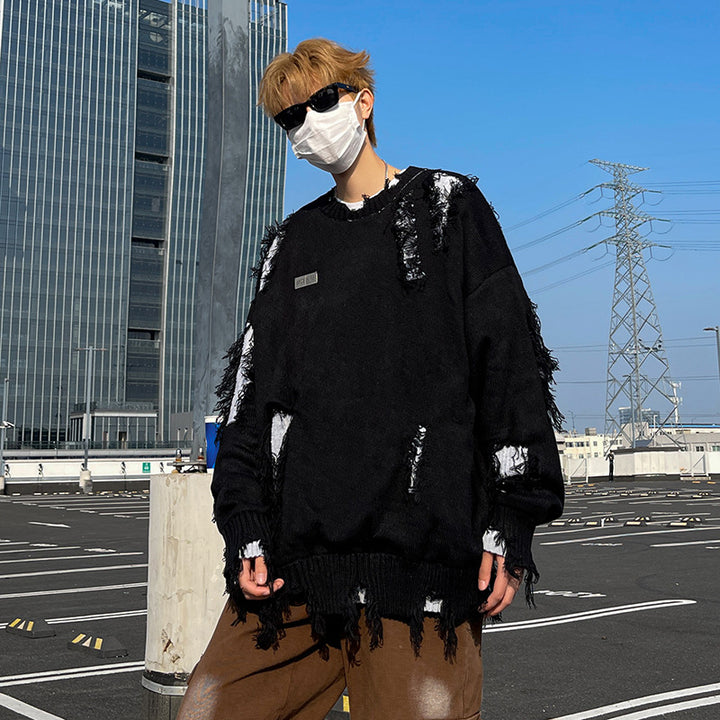 Herren Lässiger Grobstrickpullover mit distressed Optik Echoarchiv