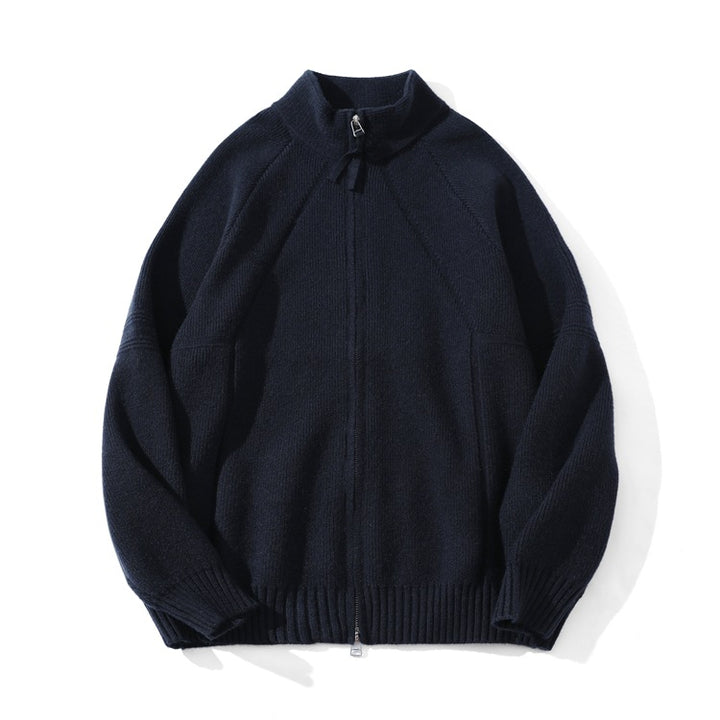 Unisex Grobgestrickte Zip-Strickjacke mit Stehkragen und Zweiwege-Reißverschluss Echoarchiv