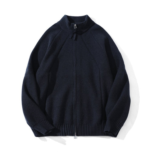 Unisex Grobgestrickte Zip-Strickjacke mit Stehkragen und Zweiwege-Reißverschluss Echoarchiv
