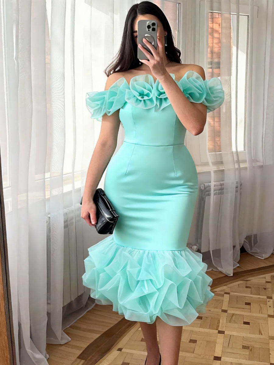 Damen Off-Shoulder Kleid mit voluminösen Rüschen Echo Archiv