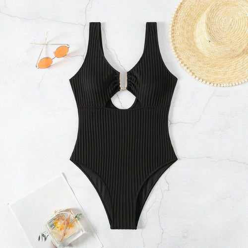 Damen Einteiler Badeanzug mit schickem Cut-Out und dekorativem Gold-Detail Echo Archiv