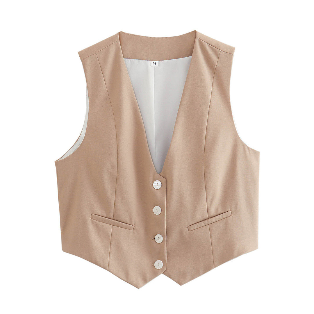 Damen nan elegante taillierte Business-Weste mit spitzem Saum, V-Ausschnitt und Leistentaschen Echo Archiv