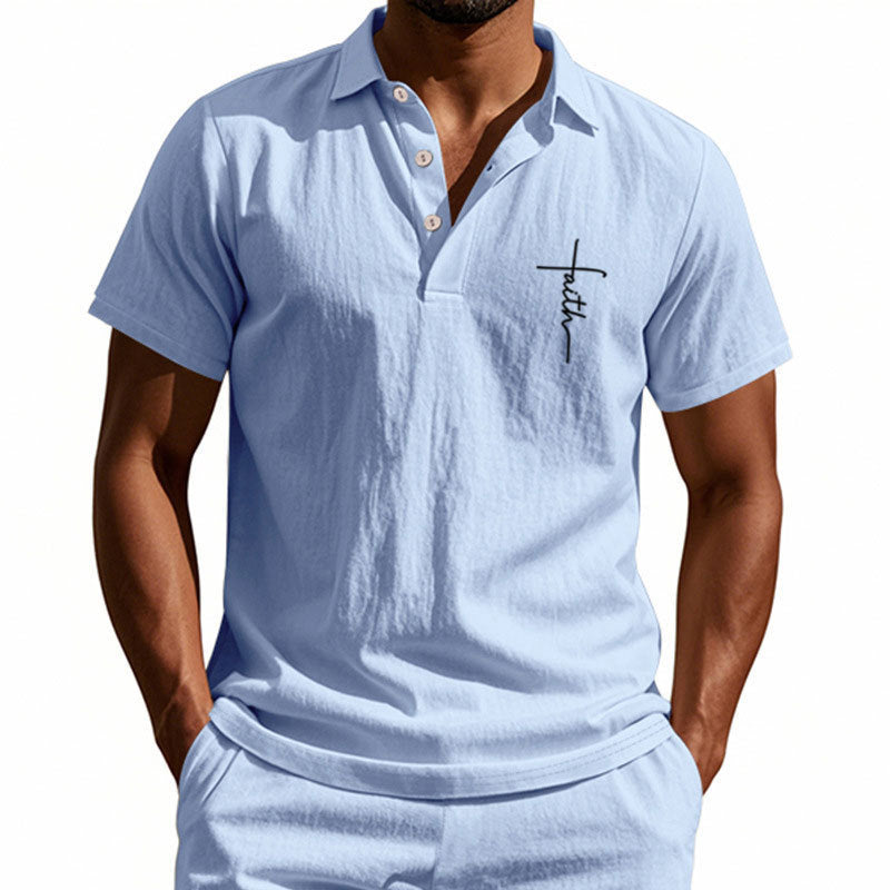 Herren Kurzarm-Poloshirt mit edlem Knopfdesign und dezentem Muster Echoarchiv