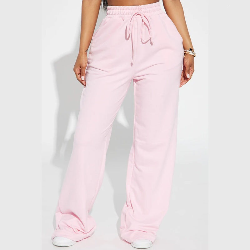 Damen nan breite High-Waist Loungehose aus weichem Baumwollmix mit Kordelzug und Eingrifftaschen Echo Archiv