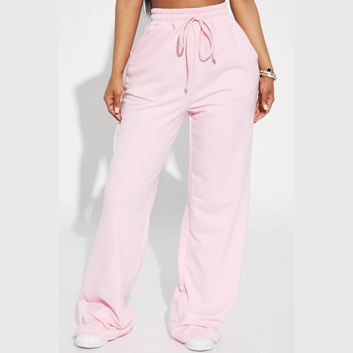 Damen nan breite High-Waist Loungehose aus weichem Baumwollmix mit Kordelzug und Eingrifftaschen Echo Archiv