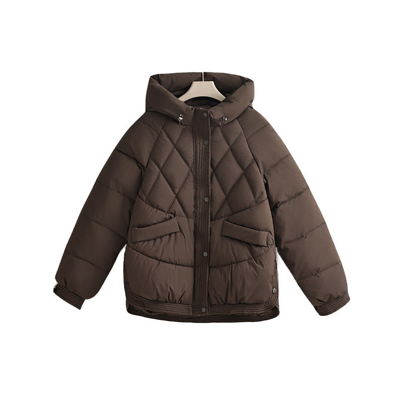 Damen nan kurze wattierte Kapuzenjacke mit Rautenstepp, schrägen Pattentaschen und geripptem Saum Echo Archiv