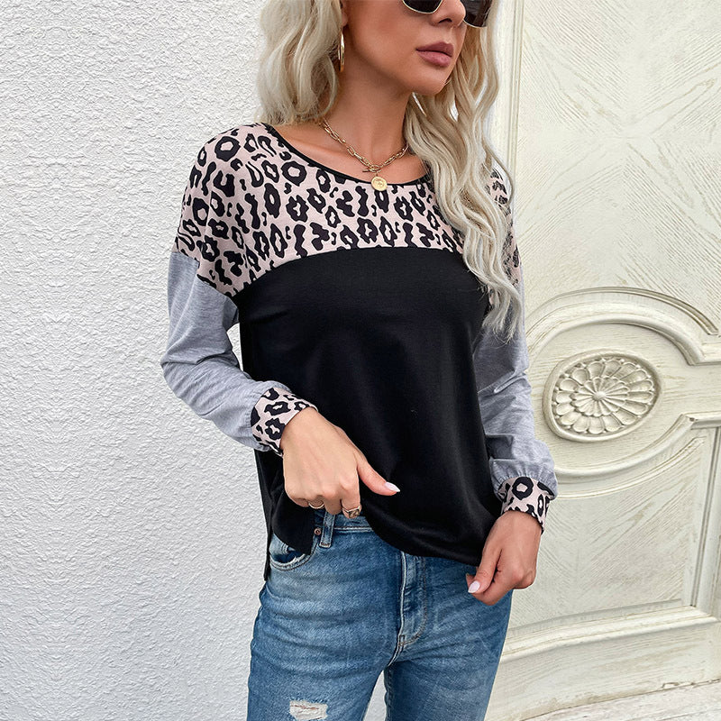 Damen Lässiges Jersey-Longsleeve mit Leo‑Yoke, melierten Ärmeln und lockerer Passform – Avérine