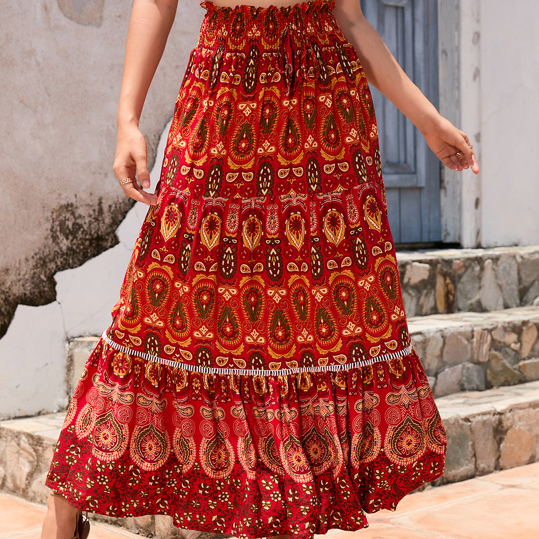 Damen nan Maxirock im Boho‑Stil mit Stufen, gerafftem Elastikbund und Paisley‑Print Echo Archiv