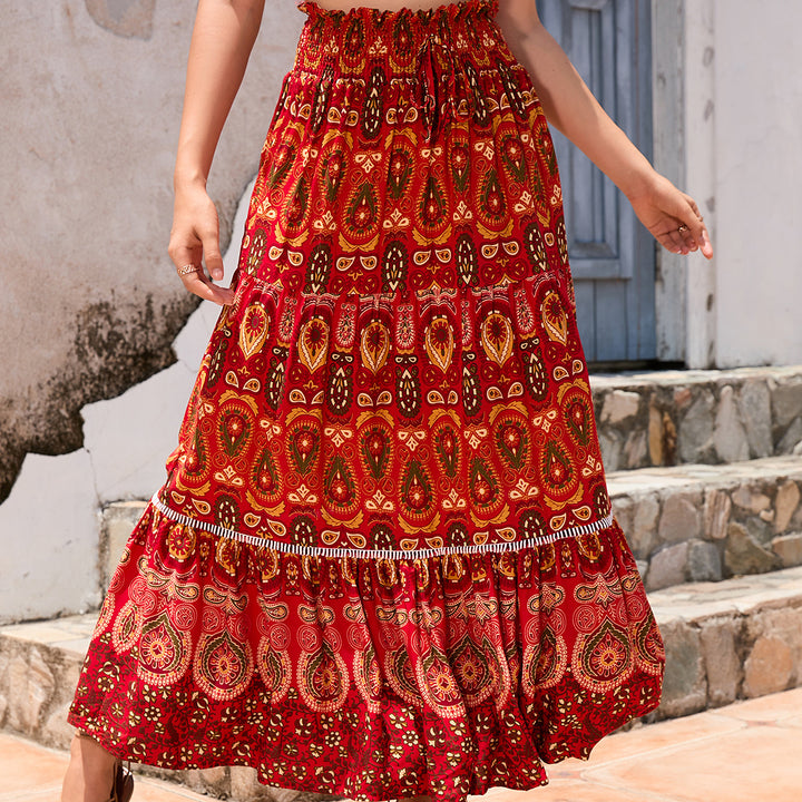 Damen nan Maxirock im Boho‑Stil mit Stufen, gerafftem Elastikbund und Paisley‑Print Echo Archiv
