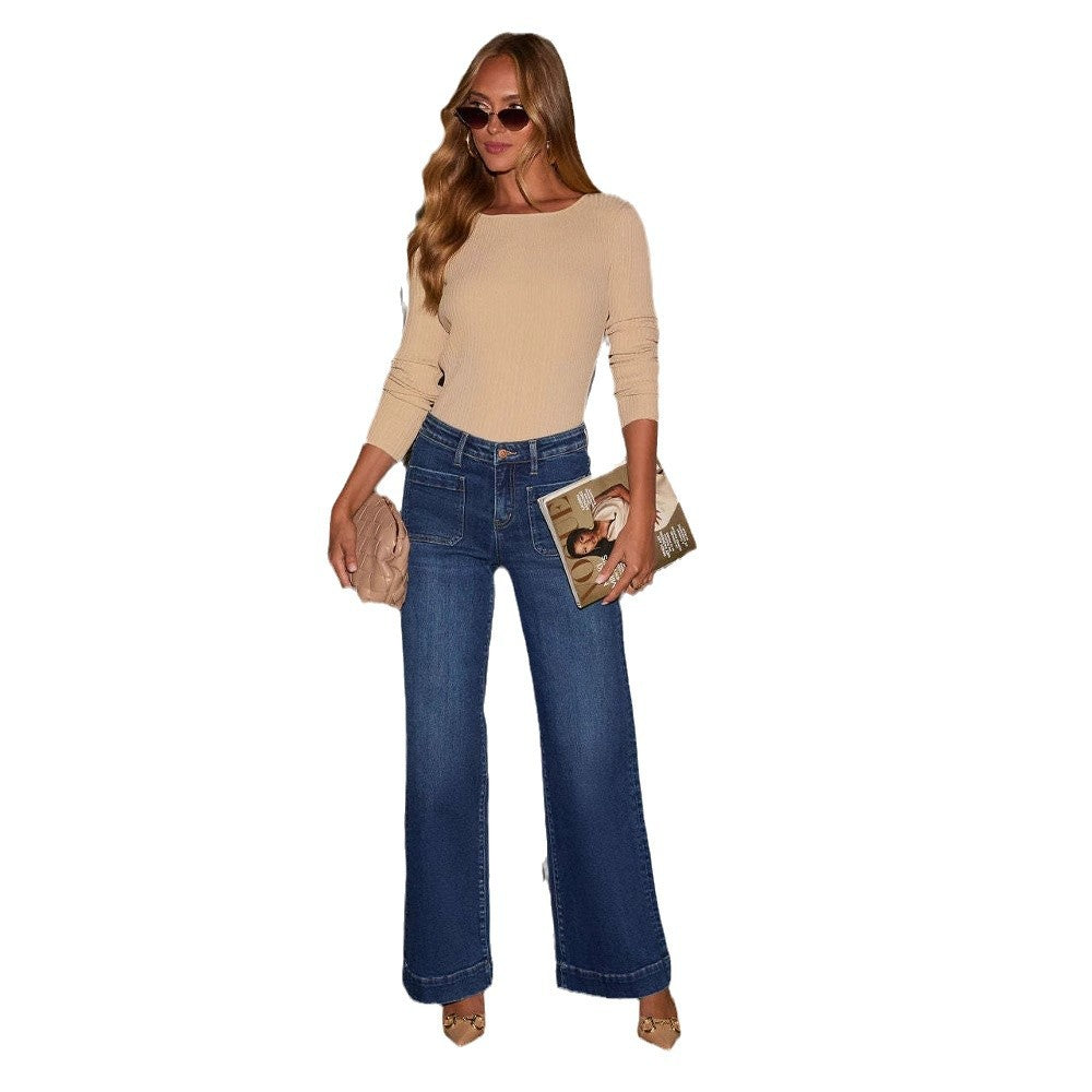 Damen Weit geschnittene Jeans mit hohen Taschen und elegantem Auftritt – Dénora