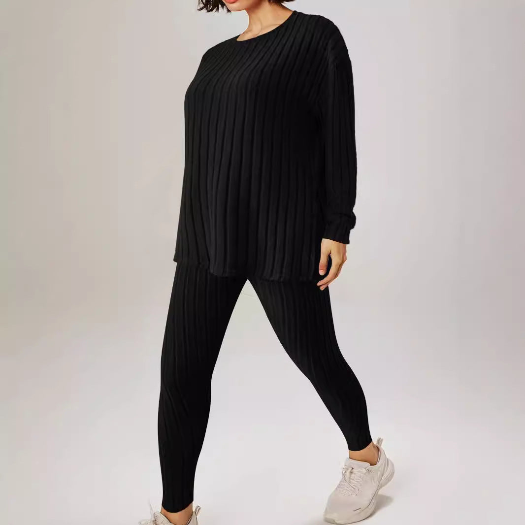 Damen Geripptes Feinstrick-Relax-Set mit Oversize-Pullover und schlanker Joggerhose Echoarchiv