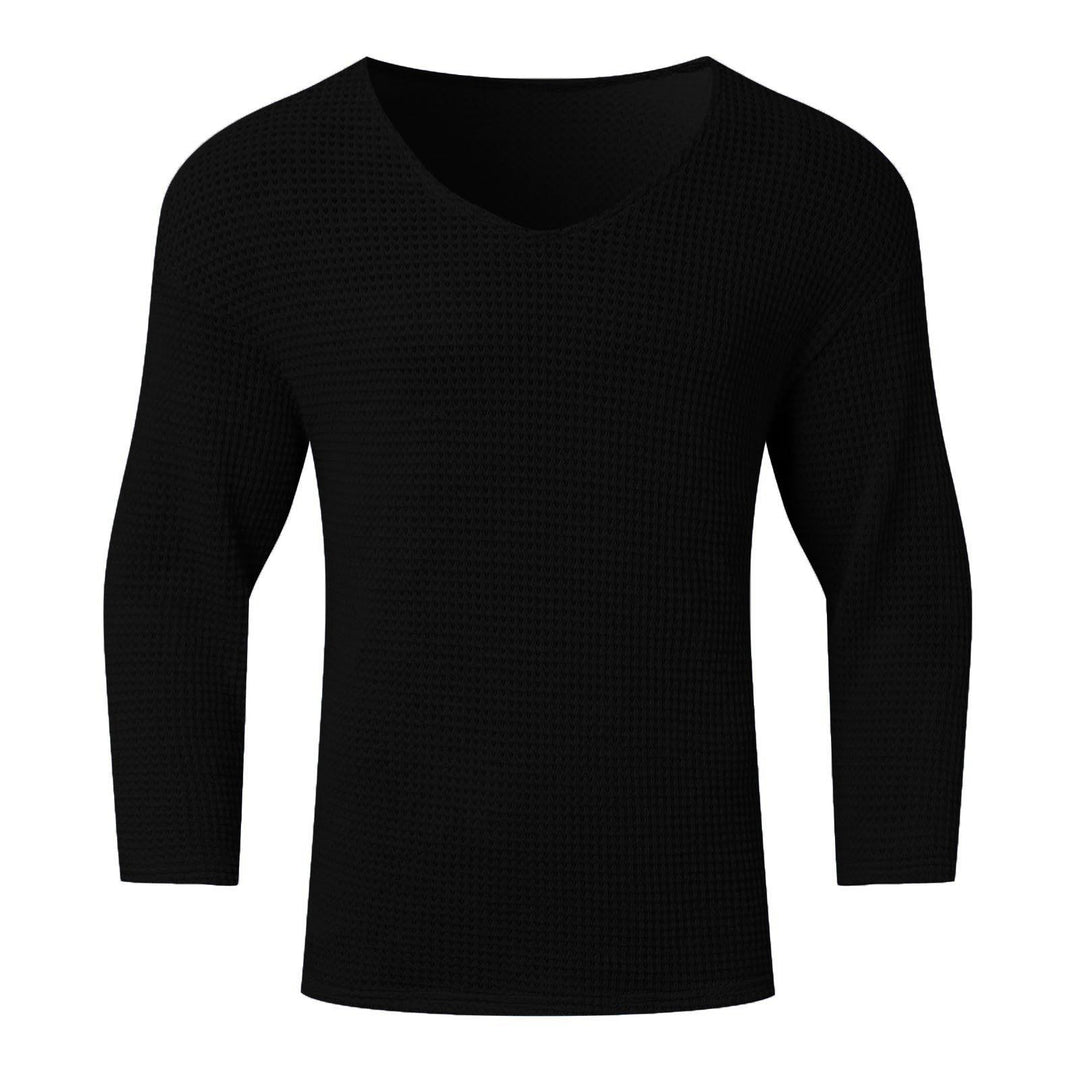 Herren V-Ausschnitt Waffelmuster Pullover mit 3/4-Ärmeln Echoarchiv