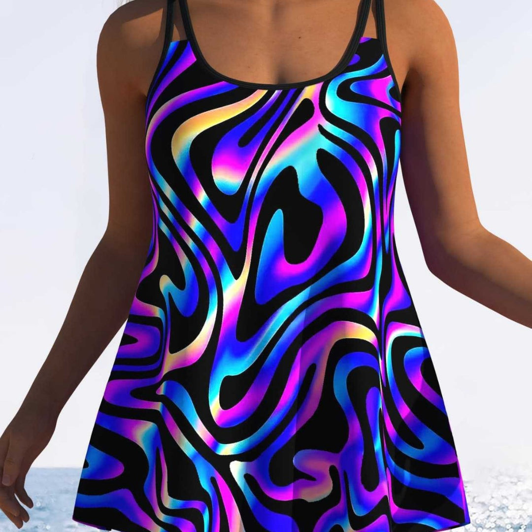 Damen Swimmingdress mit modischem Wellenmuster und fließendem Schnitt Echo Archiv