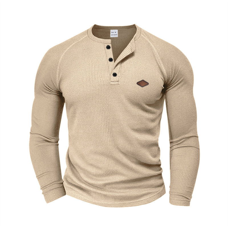 Herren Langarm-Henley-Shirt mit strukturiertem Gewebe und Knopfleiste Echoarchiv