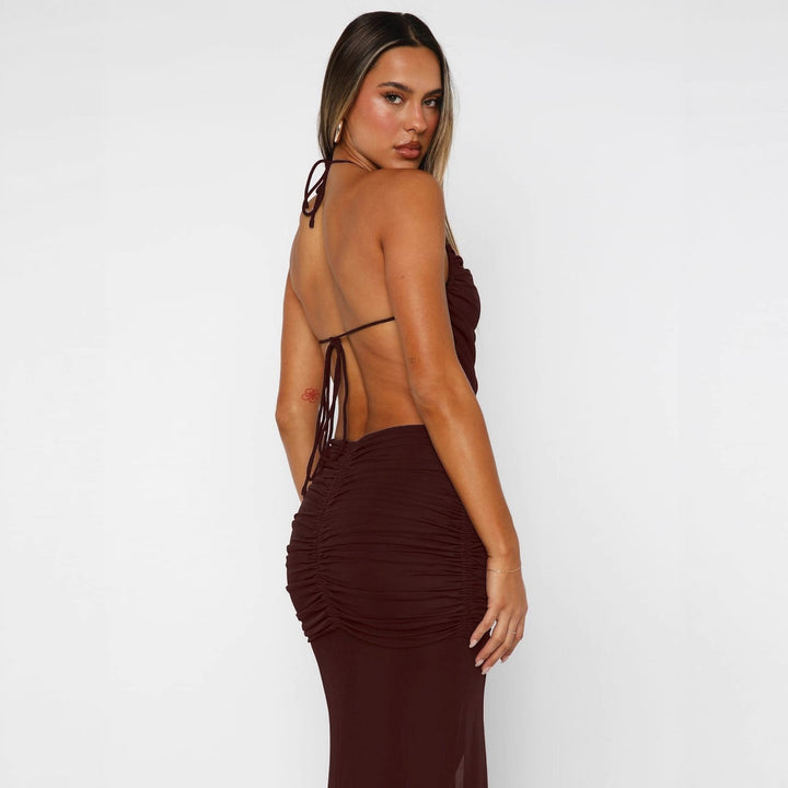 Damen Elegantes Maxikleid mit asymmetrischem Halterhals und ausgefallenem Schlitz Echo Archiv