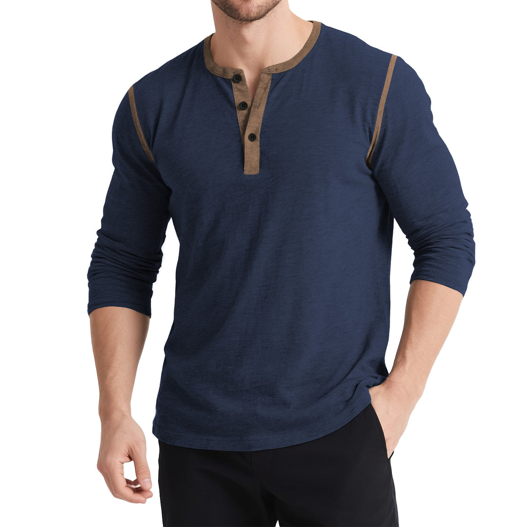 Herren Langarm Henley-Shirt mit kontrastierenden Knöpfen Echoarchiv