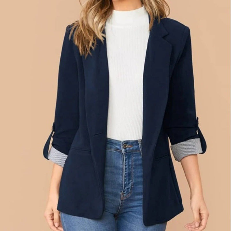 Damen schmal geschnittener Blazer mit Dreiviertelärmeln und umgeschlagenen Manschetten Echo Archiv