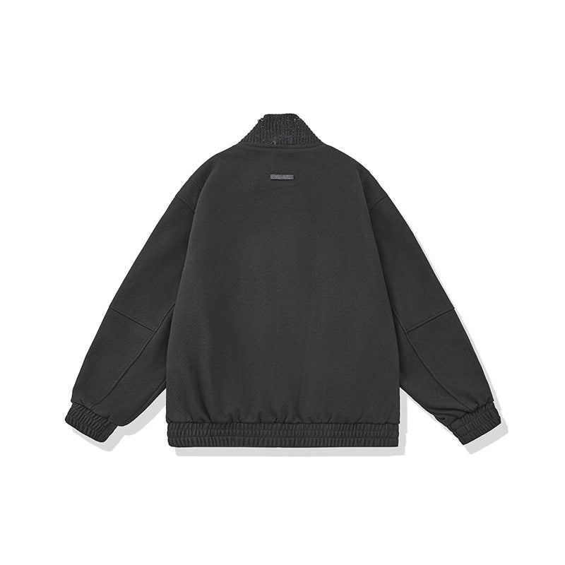 Unisex Boxy-Strickmix Übergangsjacke mit hohem Rippenkragen und elastischem Saum Echoarchiv