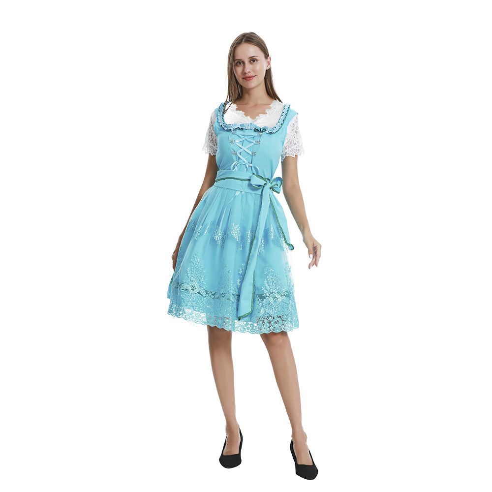 Damen nan romantisches Alpenkleid mit geschnürtem Mieder, Spitzeneinsatz und Taillenschärpe Echo Archiv