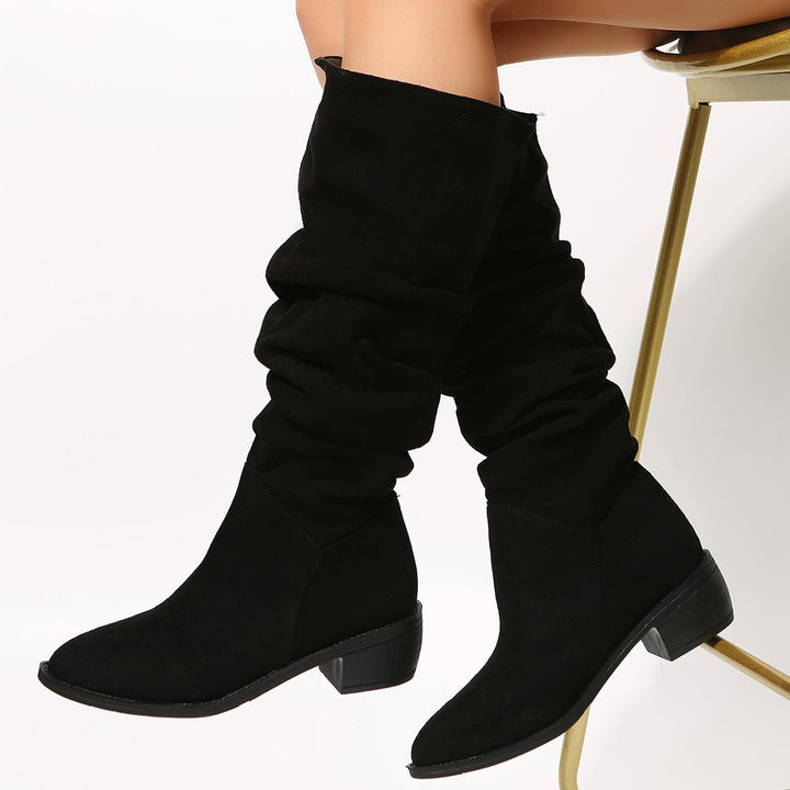 Damen Schlupf-Stiefel mit Slouchschaft und niedrigem Blockabsatz Echo Archiv